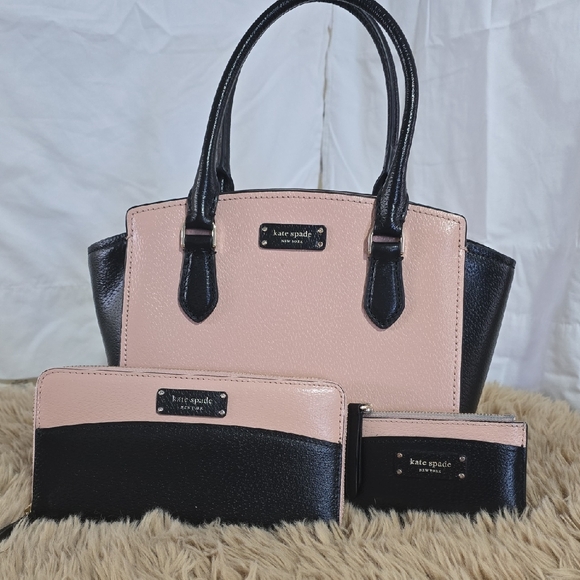 kate spade Handbags - kate spade Pink and Black Leather Tote with Matching Wallets